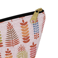Stamped Leaves Accessory Pouch w T-bottom in Red